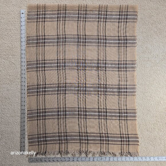 Wool Lightweight Tan Plaid Scarf - Picture 1 of 14